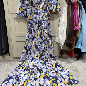 Loft Floral Maxi Dress in Blue, Yellow & White